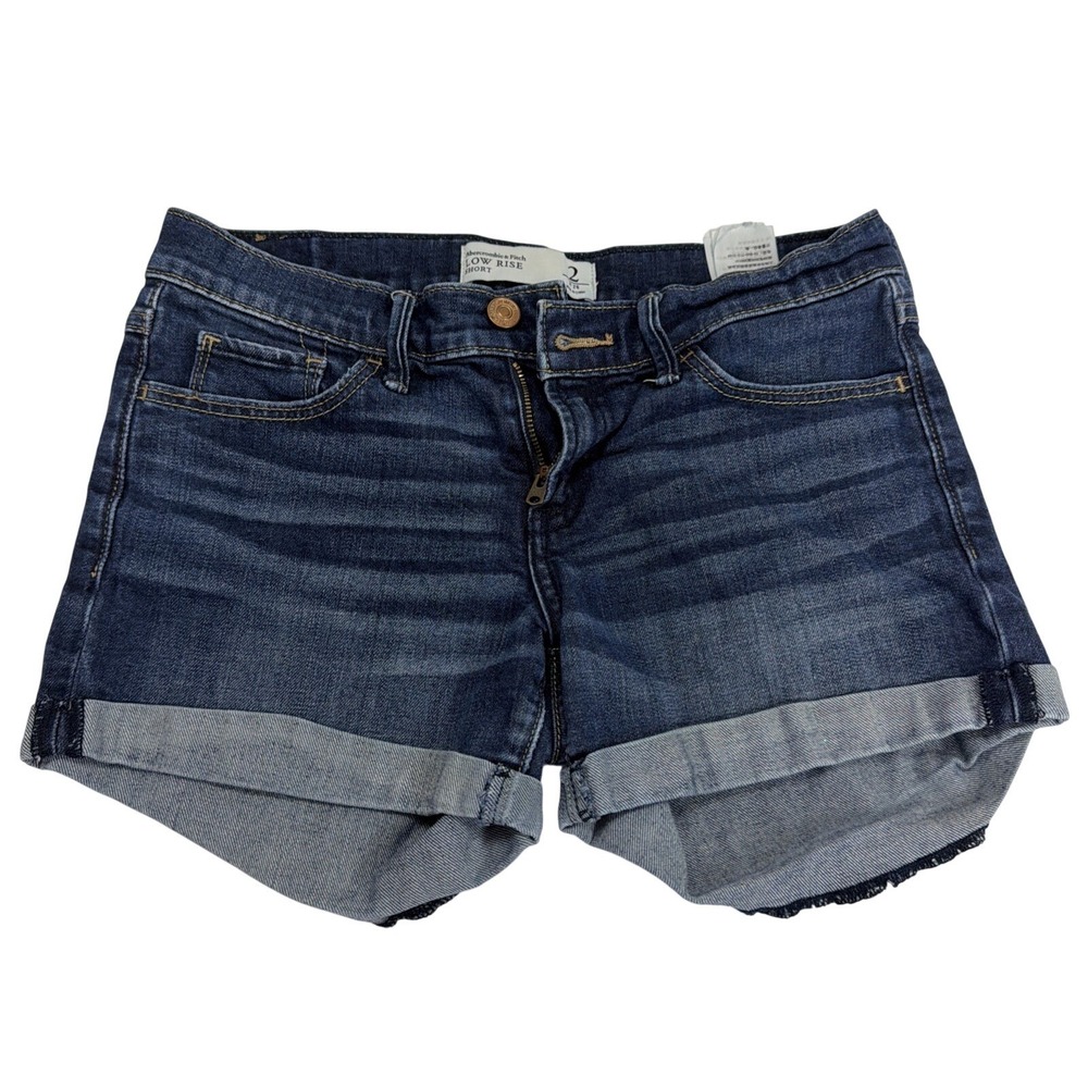 Abercrombie & Fitch Low Rise Cuffed Denim Shorts Dark Wash Blue‎ W26 Size 2